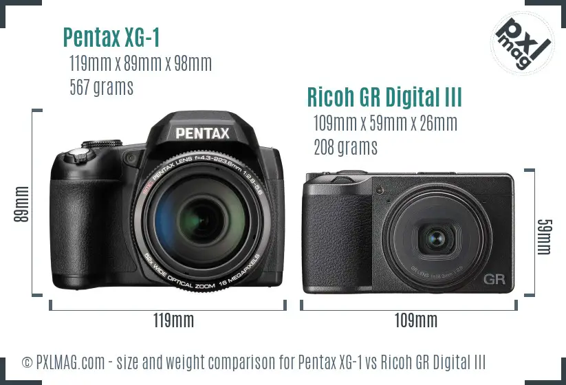 Pentax XG-1 vs Ricoh GR Digital III size comparison