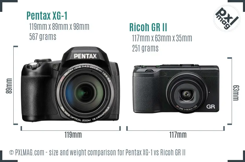Pentax XG-1 vs Ricoh GR II size comparison