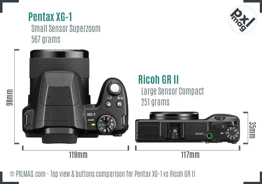 Pentax XG-1 vs Ricoh GR II top view buttons comparison