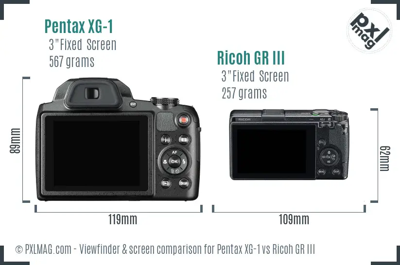 Pentax XG-1 vs Ricoh GR III Screen and Viewfinder comparison