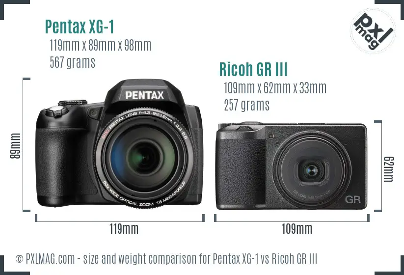 Pentax XG-1 vs Ricoh GR III size comparison
