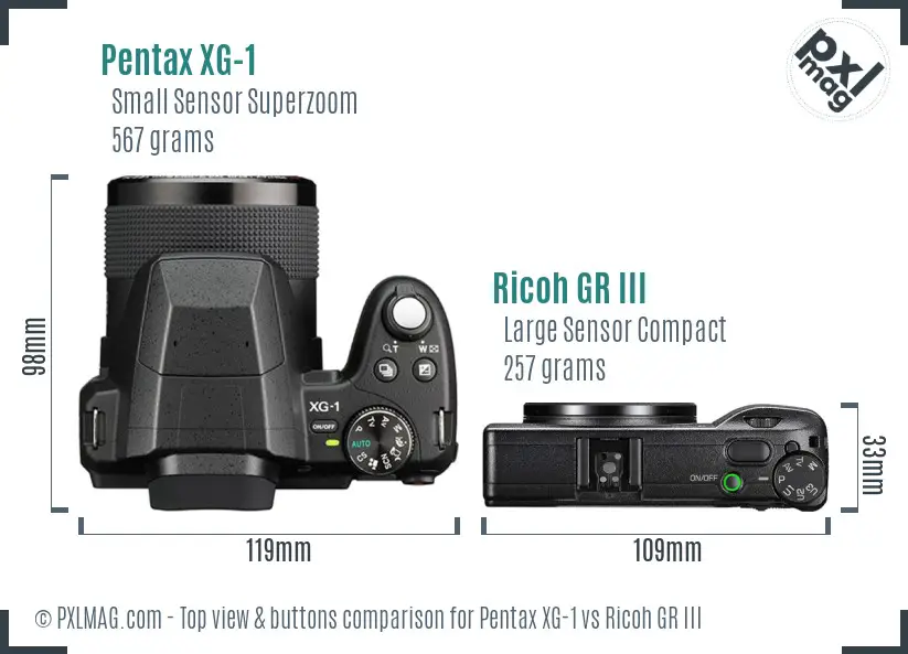 Pentax XG-1 vs Ricoh GR III top view buttons comparison