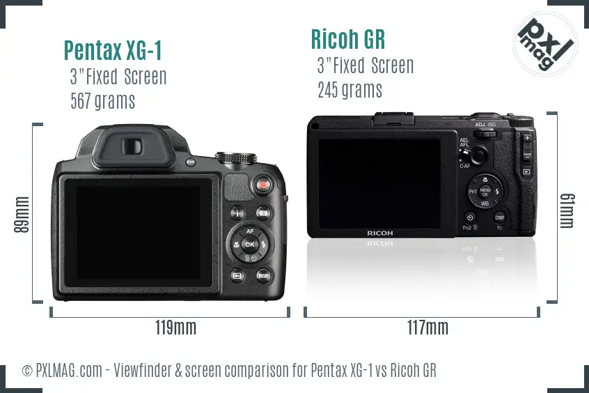 Pentax XG-1 vs Ricoh GR Screen and Viewfinder comparison