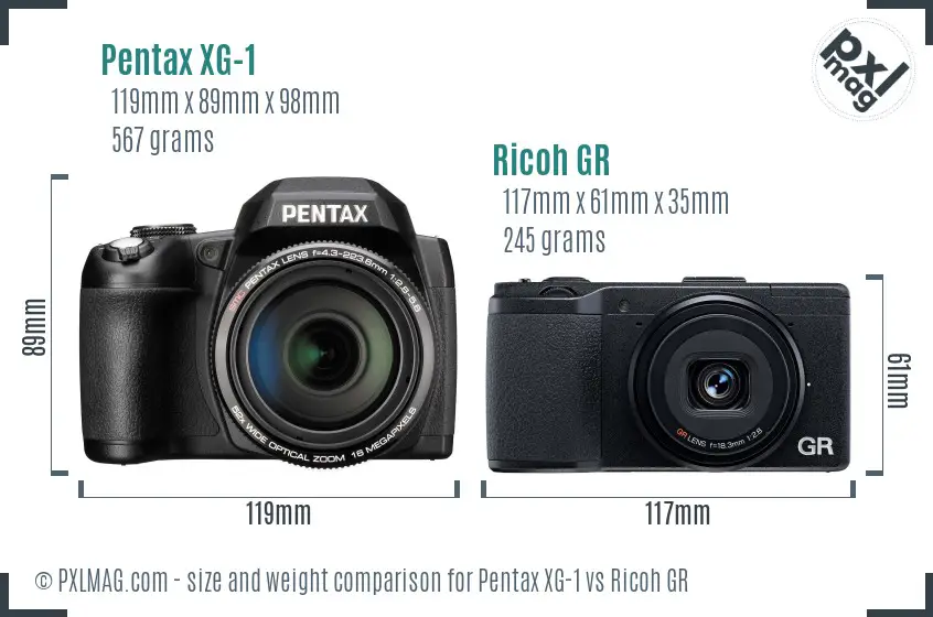 Pentax XG-1 vs Ricoh GR size comparison