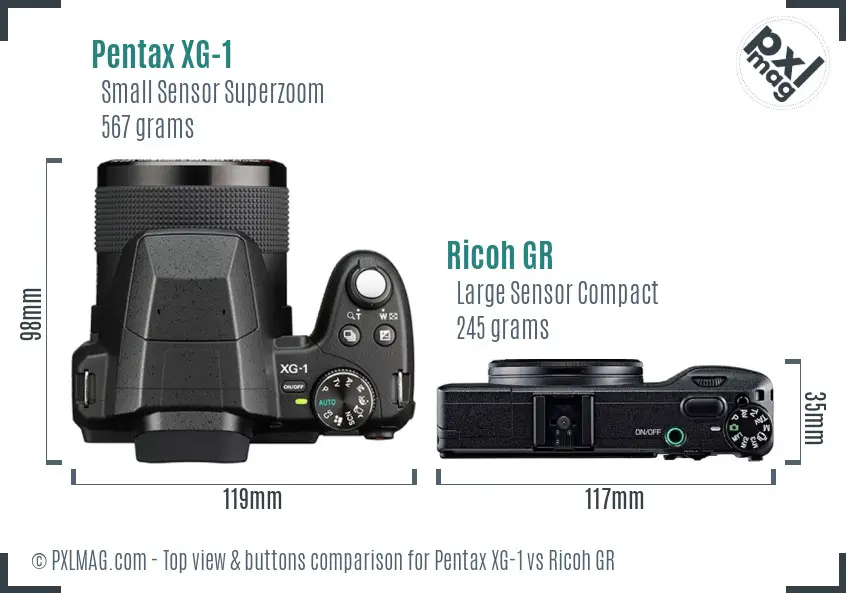 Pentax XG-1 vs Ricoh GR top view buttons comparison