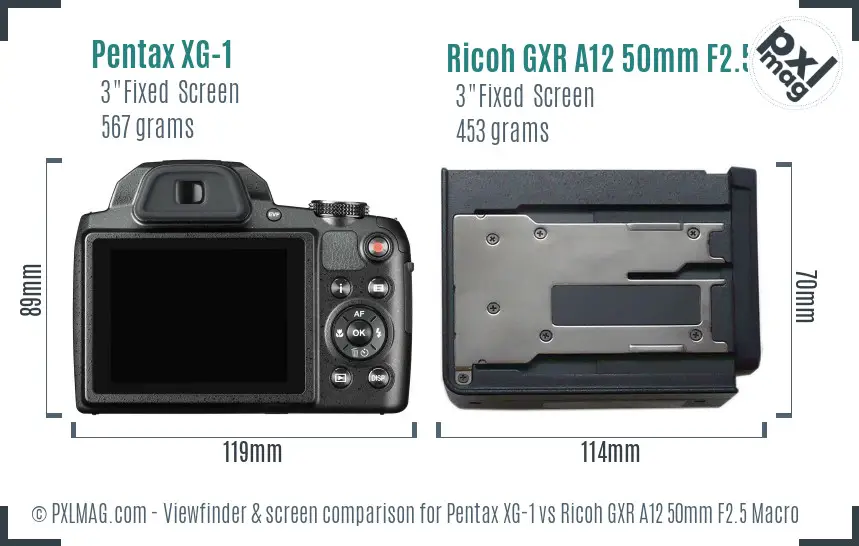 Pentax XG-1 vs Ricoh GXR A12 50mm F2.5 Macro Screen and Viewfinder comparison