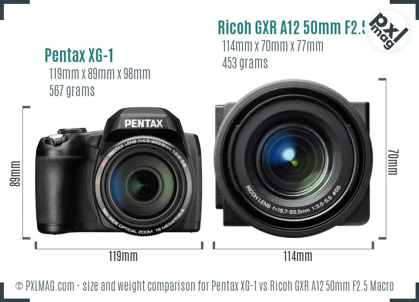 Pentax XG-1 vs Ricoh GXR A12 50mm F2.5 Macro size comparison