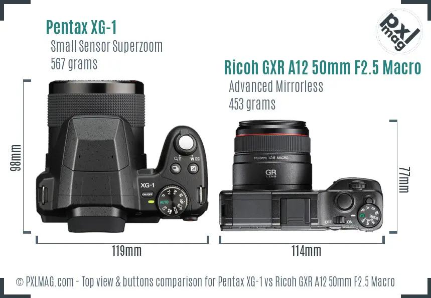 Pentax XG-1 vs Ricoh GXR A12 50mm F2.5 Macro top view buttons comparison