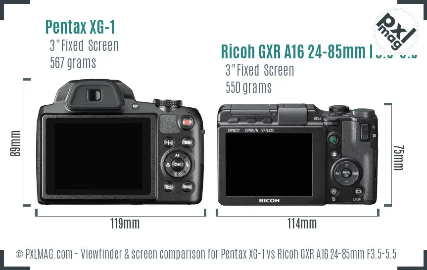 Pentax XG-1 vs Ricoh GXR A16 24-85mm F3.5-5.5 Screen and Viewfinder comparison
