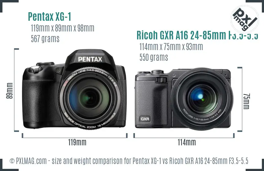 Pentax XG-1 vs Ricoh GXR A16 24-85mm F3.5-5.5 size comparison