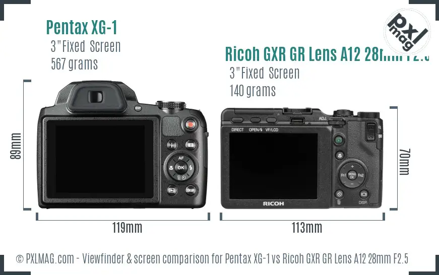 Pentax XG-1 vs Ricoh GXR GR Lens A12 28mm F2.5 Screen and Viewfinder comparison