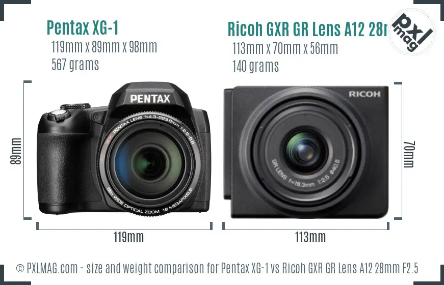 Pentax XG-1 vs Ricoh GXR GR Lens A12 28mm F2.5 size comparison