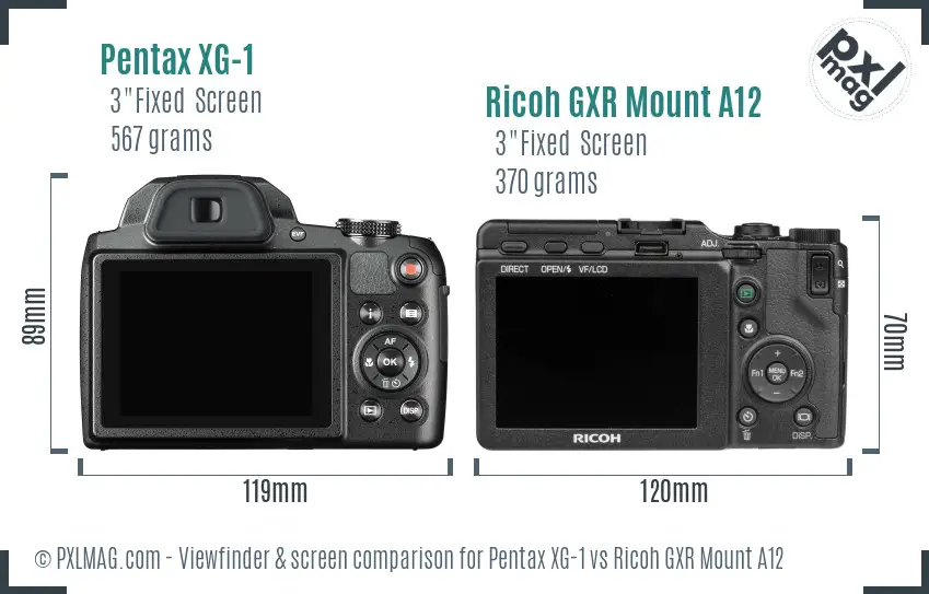 Pentax XG-1 vs Ricoh GXR Mount A12 Screen and Viewfinder comparison