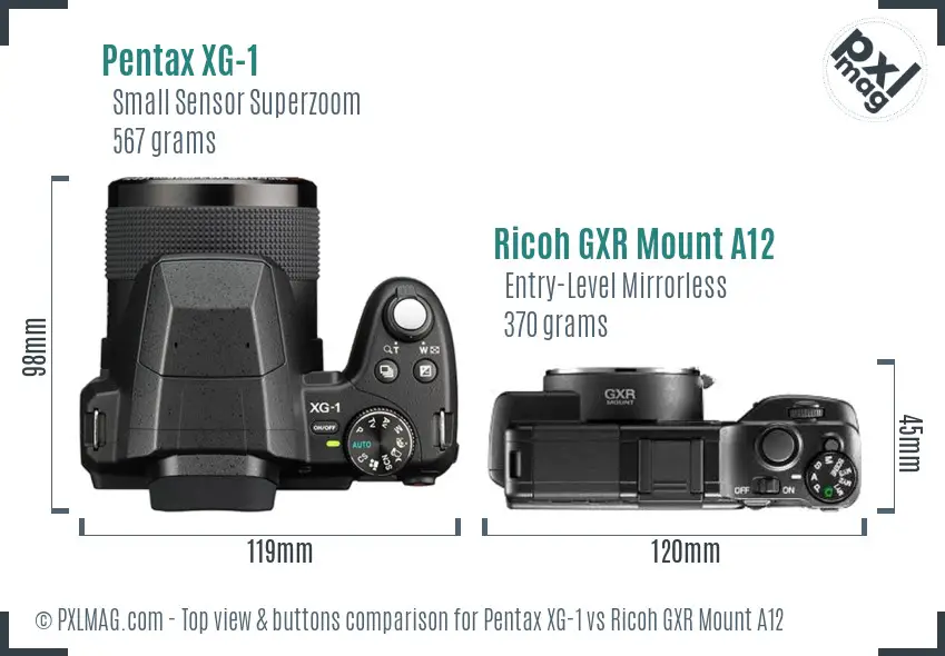 Pentax XG-1 vs Ricoh GXR Mount A12 top view buttons comparison