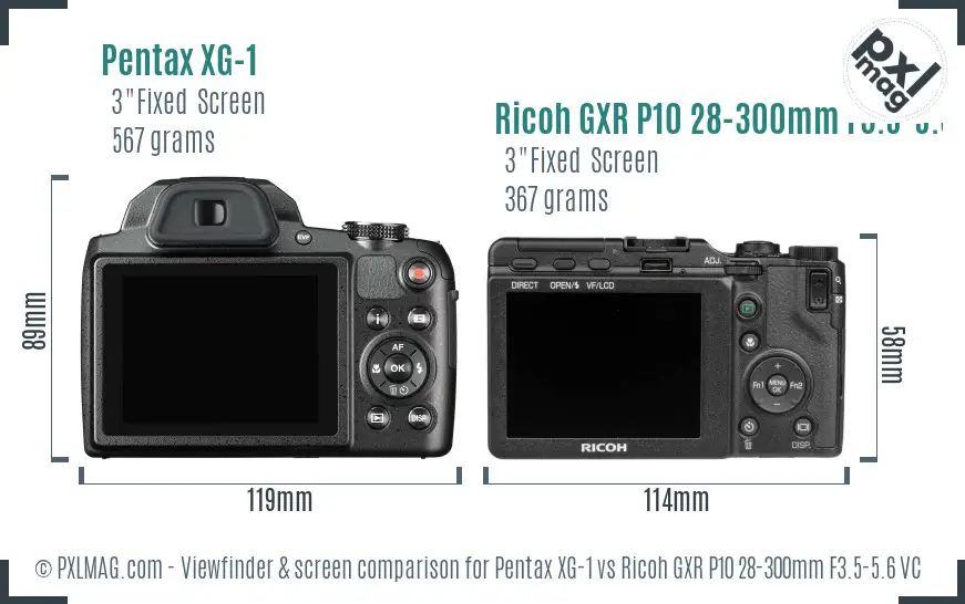 Pentax XG-1 vs Ricoh GXR P10 28-300mm F3.5-5.6 VC Screen and Viewfinder comparison