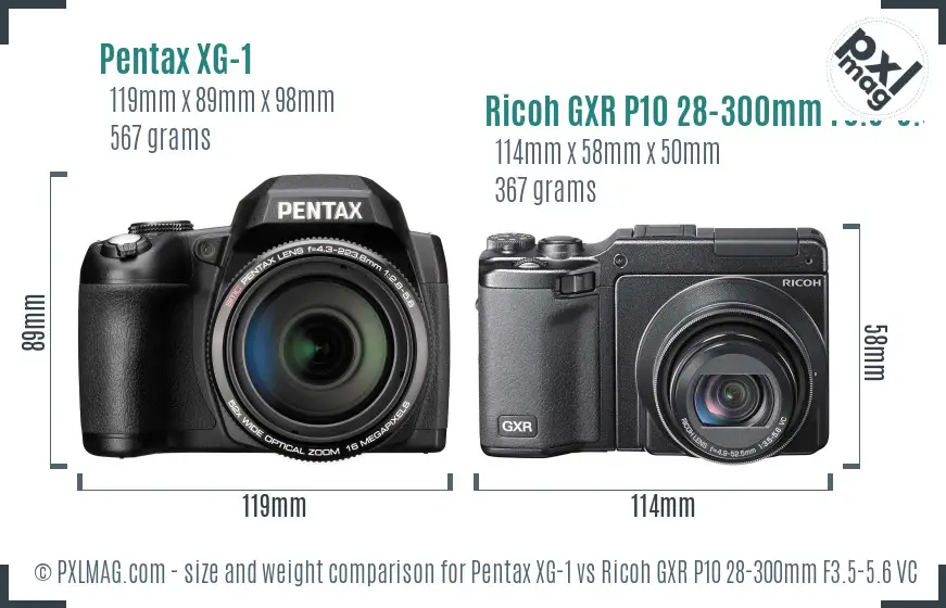 Pentax XG-1 vs Ricoh GXR P10 28-300mm F3.5-5.6 VC size comparison