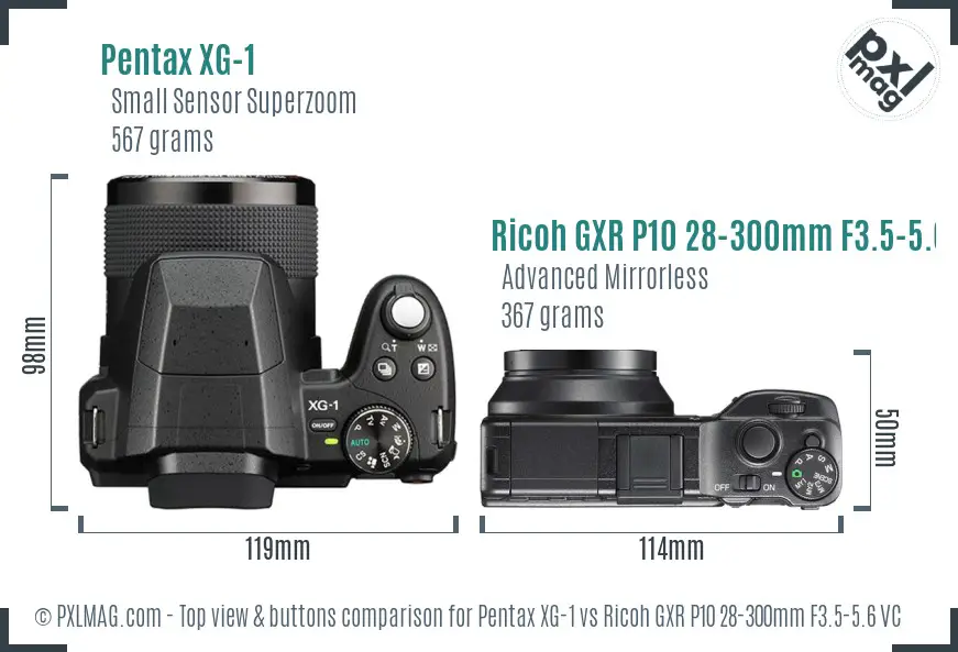 Pentax XG-1 vs Ricoh GXR P10 28-300mm F3.5-5.6 VC top view buttons comparison