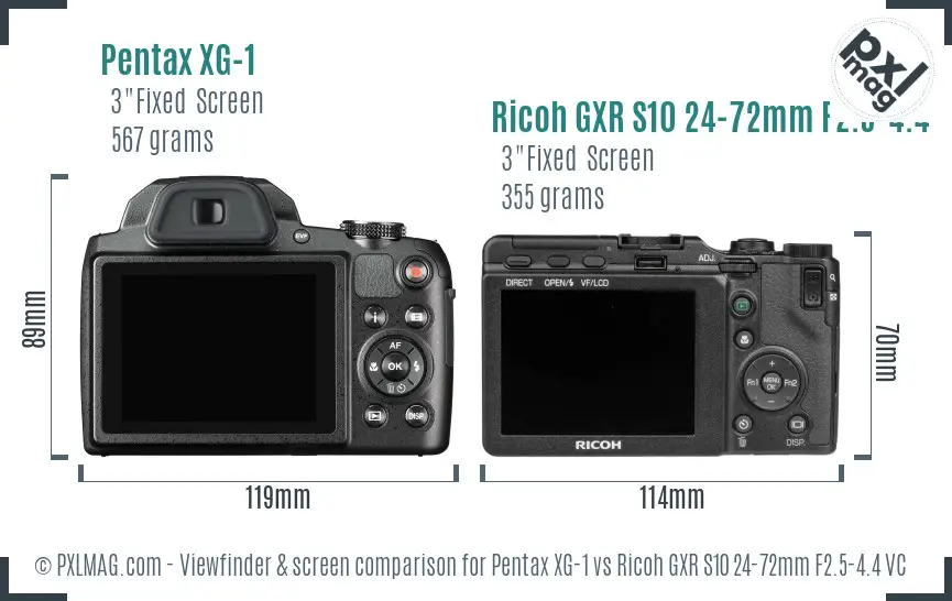 Pentax XG-1 vs Ricoh GXR S10 24-72mm F2.5-4.4 VC Screen and Viewfinder comparison
