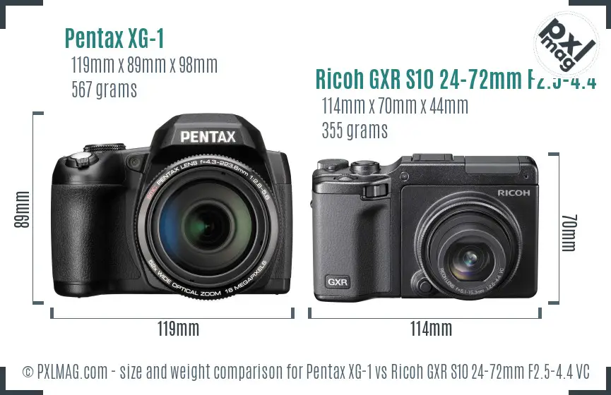 Pentax XG-1 vs Ricoh GXR S10 24-72mm F2.5-4.4 VC size comparison