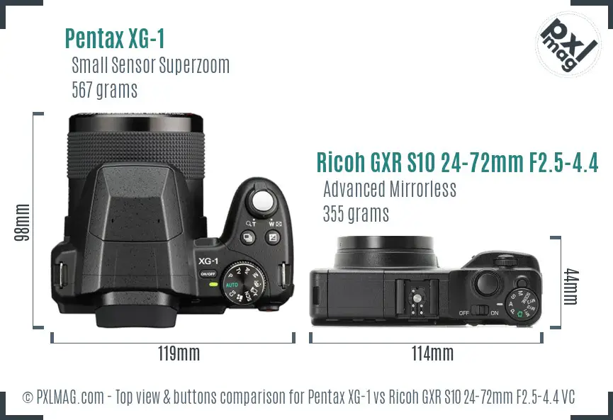 Pentax XG-1 vs Ricoh GXR S10 24-72mm F2.5-4.4 VC top view buttons comparison