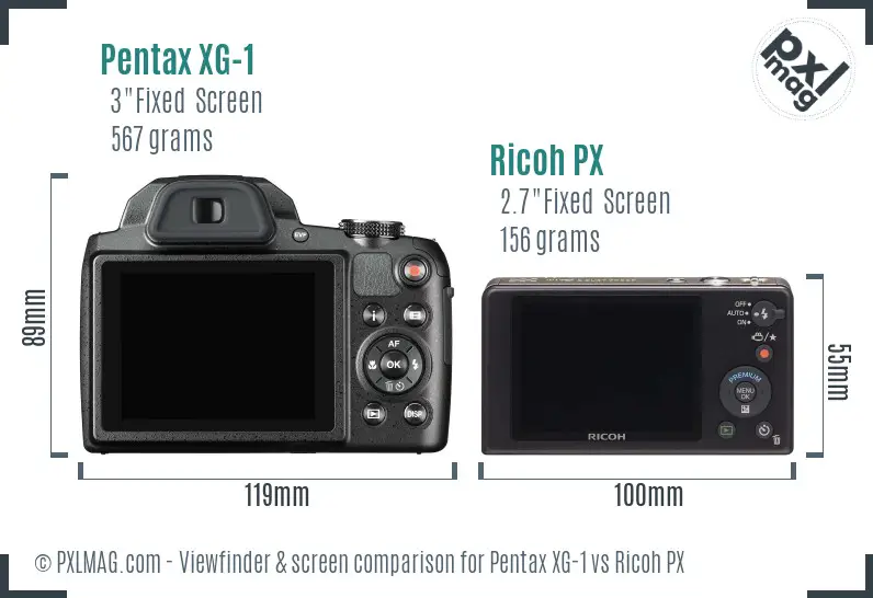 Pentax XG-1 vs Ricoh PX Screen and Viewfinder comparison