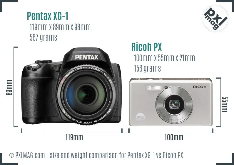 Pentax XG-1 vs Ricoh PX size comparison