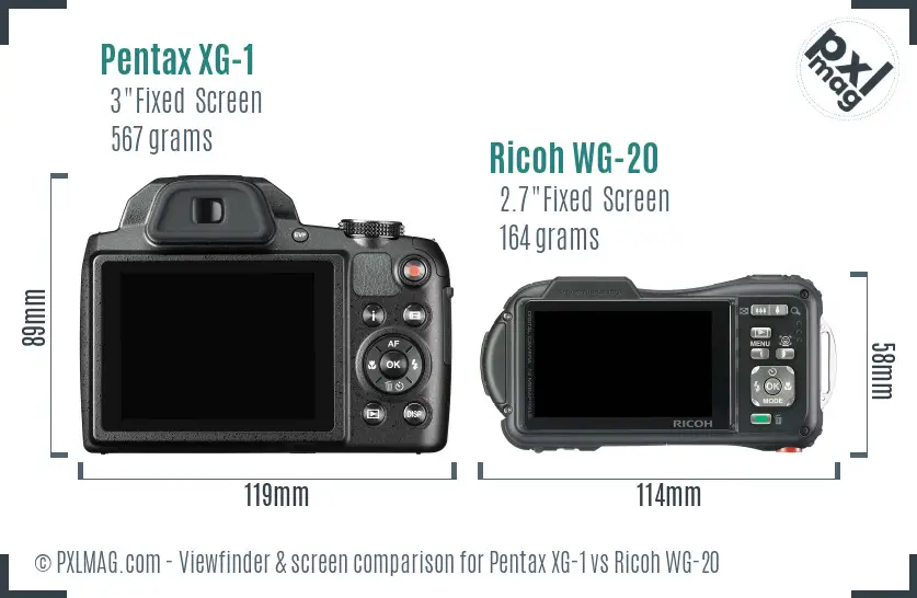 Pentax XG-1 vs Ricoh WG-20 Screen and Viewfinder comparison