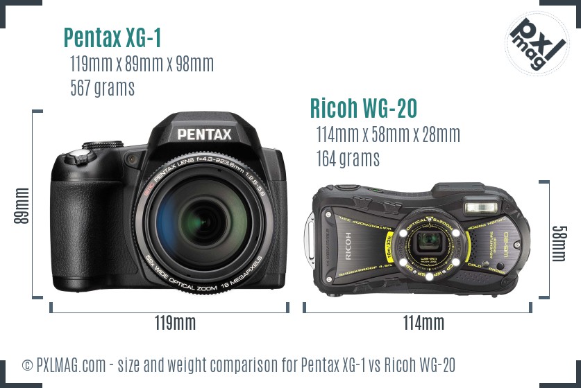 Pentax XG-1 vs Ricoh WG-20 size comparison