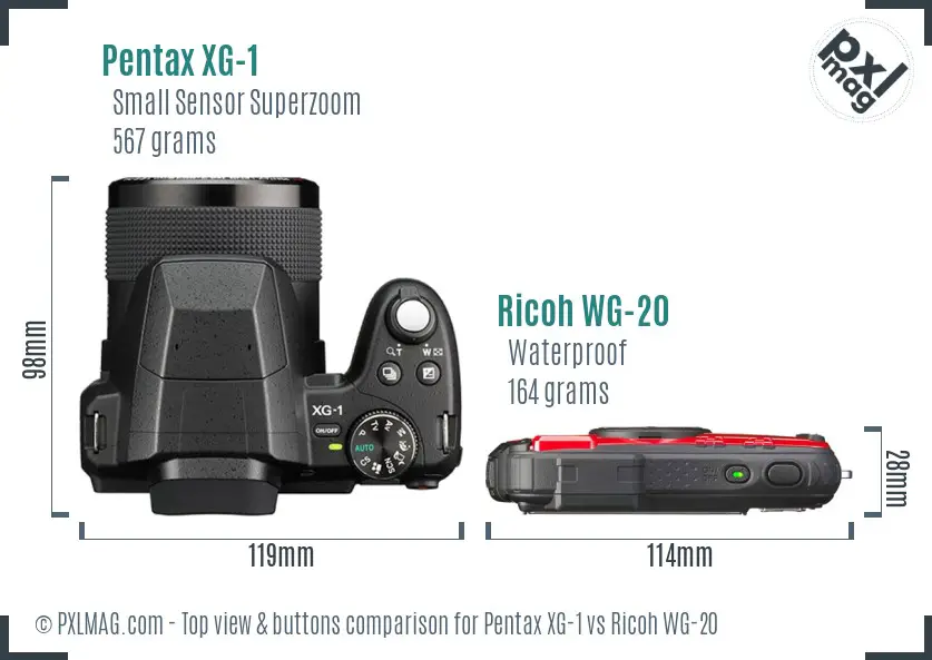 Pentax XG-1 vs Ricoh WG-20 top view buttons comparison