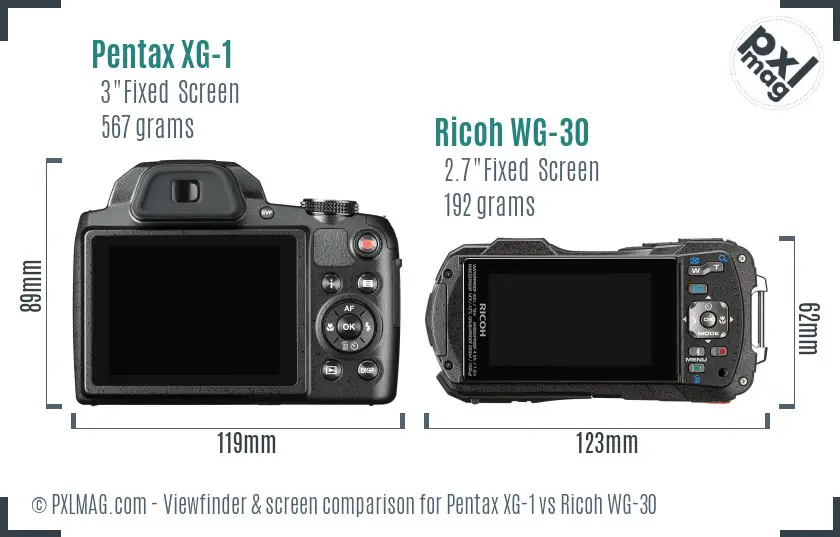 Pentax XG-1 vs Ricoh WG-30 Screen and Viewfinder comparison