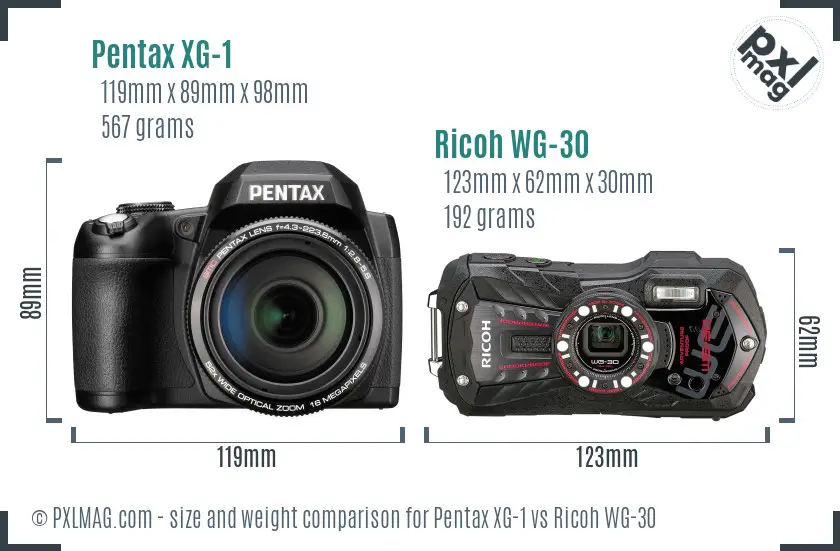 Pentax XG-1 vs Ricoh WG-30 size comparison