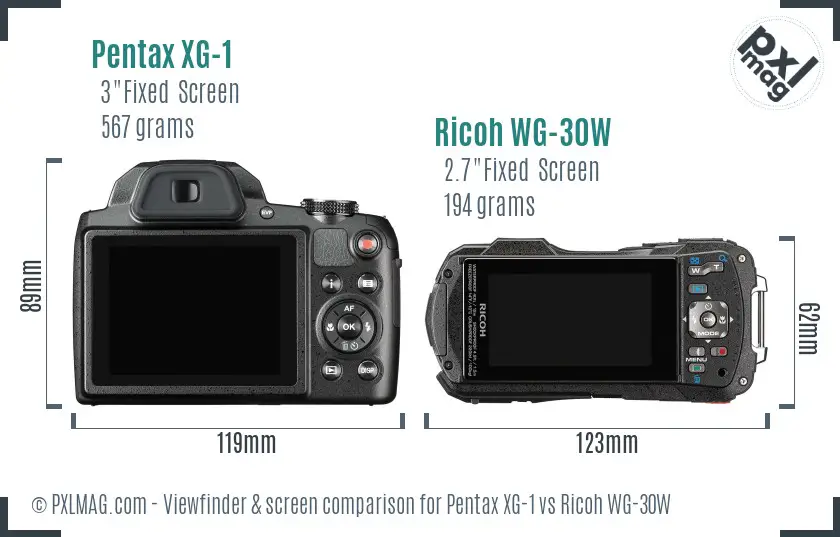 Pentax XG-1 vs Ricoh WG-30W Screen and Viewfinder comparison