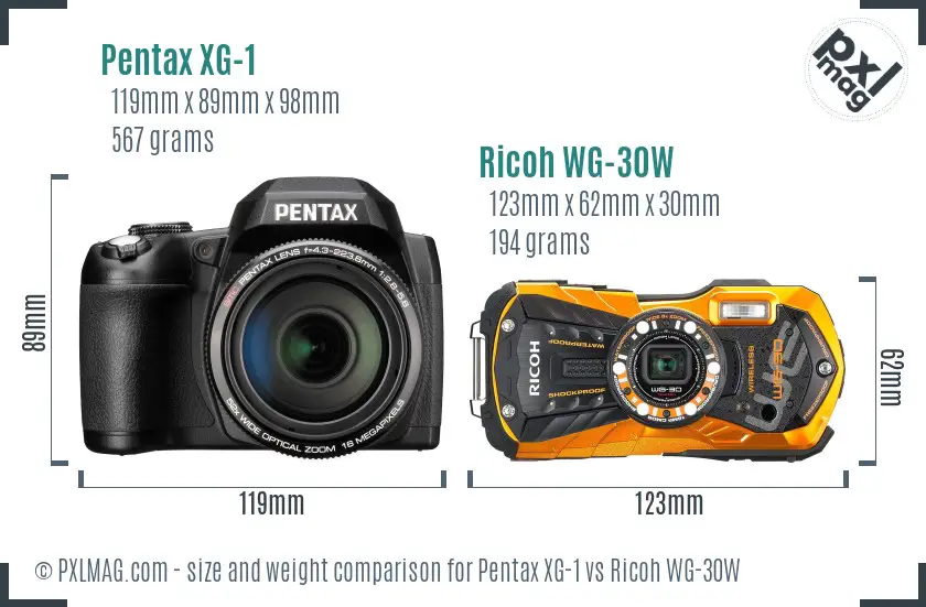 Pentax XG-1 vs Ricoh WG-30W size comparison