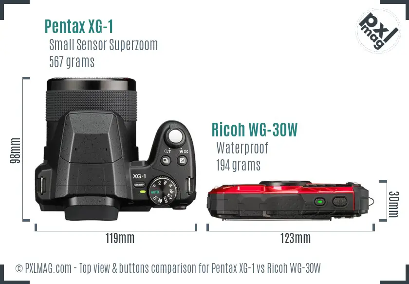 Pentax XG-1 vs Ricoh WG-30W top view buttons comparison