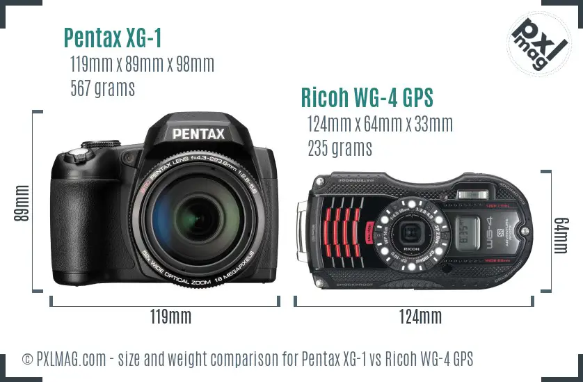 Pentax XG-1 vs Ricoh WG-4 GPS size comparison