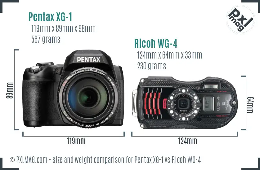 Pentax XG-1 vs Ricoh WG-4 size comparison