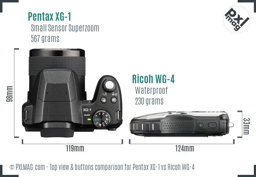 Pentax XG-1 vs Ricoh WG-4 top view buttons comparison