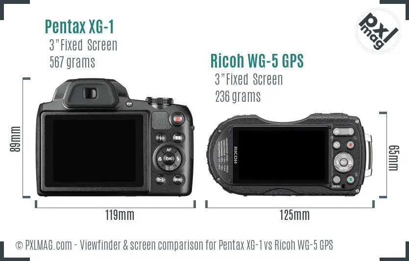 Pentax XG-1 vs Ricoh WG-5 GPS Screen and Viewfinder comparison