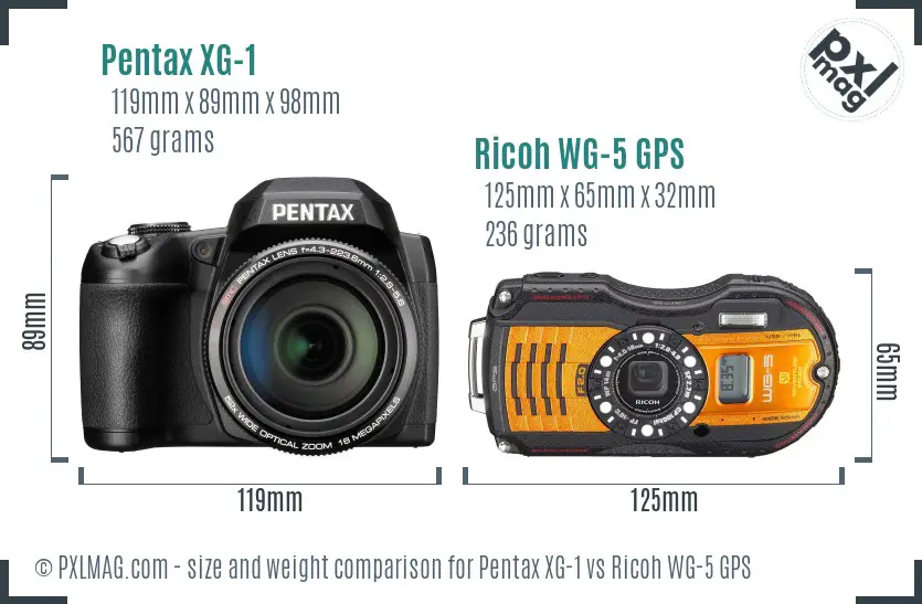Pentax XG-1 vs Ricoh WG-5 GPS size comparison