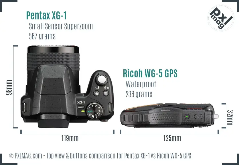 Pentax XG-1 vs Ricoh WG-5 GPS top view buttons comparison