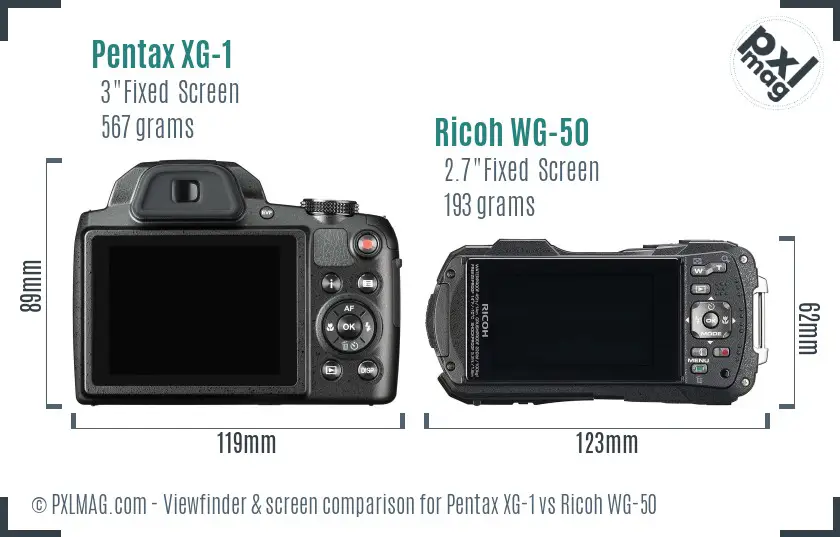 Pentax XG-1 vs Ricoh WG-50 Screen and Viewfinder comparison