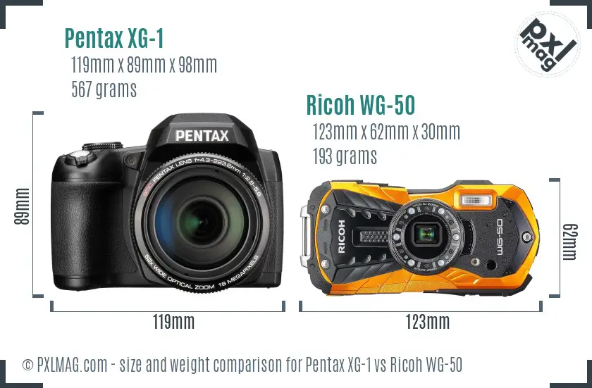 Pentax XG-1 vs Ricoh WG-50 size comparison