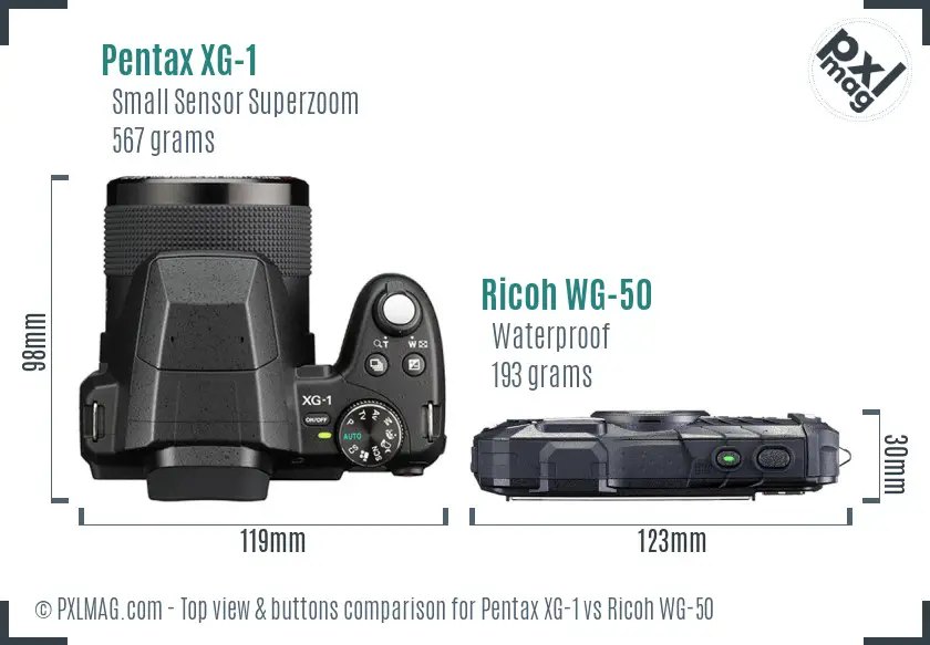 Pentax XG-1 vs Ricoh WG-50 top view buttons comparison