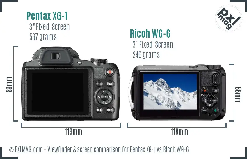 Pentax XG-1 vs Ricoh WG-6 Screen and Viewfinder comparison