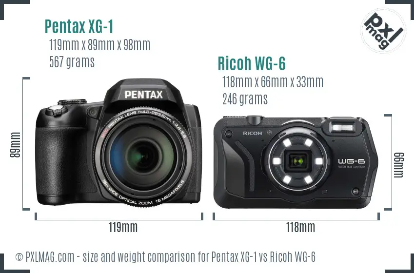 Pentax XG-1 vs Ricoh WG-6 size comparison