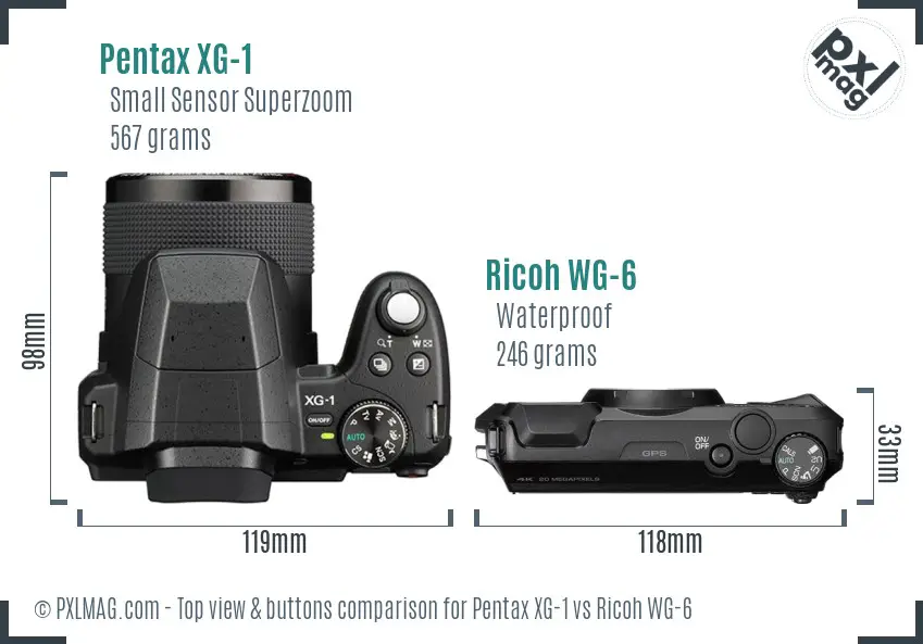 Pentax XG-1 vs Ricoh WG-6 top view buttons comparison