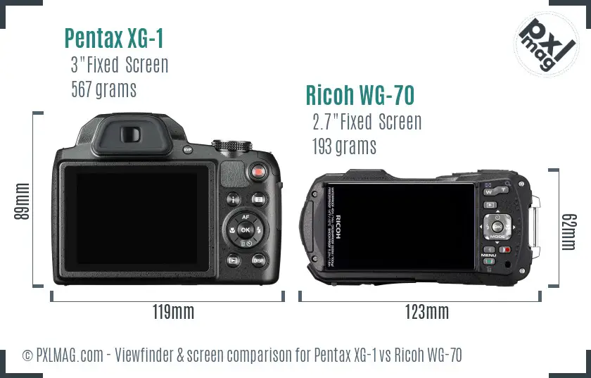 Pentax XG-1 vs Ricoh WG-70 Screen and Viewfinder comparison