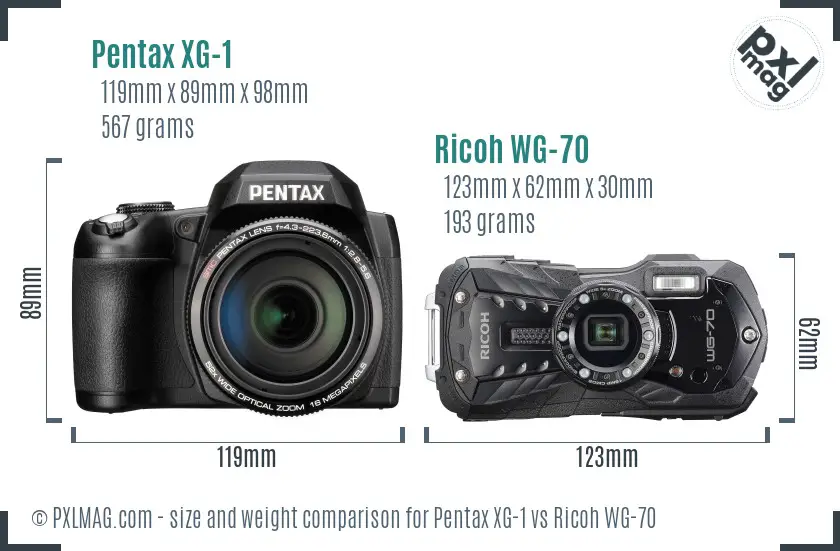 Pentax XG-1 vs Ricoh WG-70 size comparison
