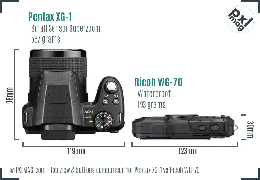 Pentax XG-1 vs Ricoh WG-70 top view buttons comparison