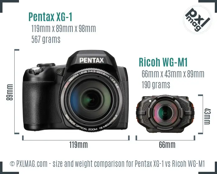 Pentax XG-1 vs Ricoh WG-M1 size comparison